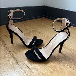 Black High Heels Ankle Strap Stilettos Round Open Toe Dressy Sexy Sandals